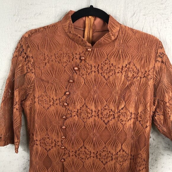 Rust Lace Dress Womens 3XL Sheer Flowy Boho Artsy Dressy Midi Event - Picture 3 of 16